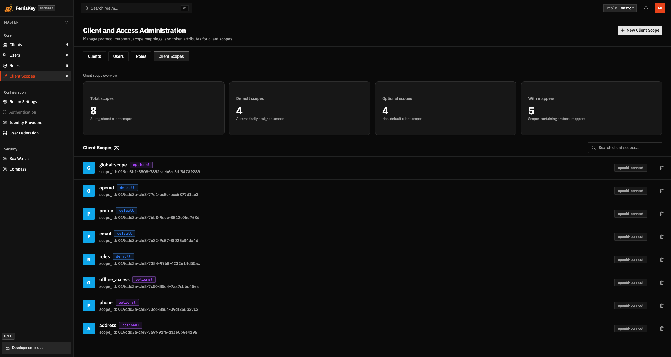 Client scopes overview